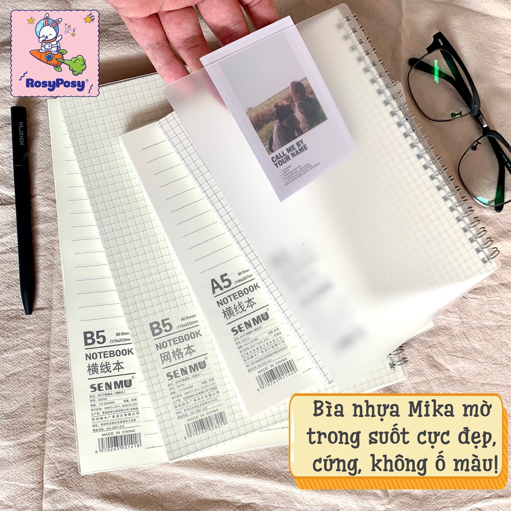 [100% Ảnh Chụp Thật] Sổ Tay Gáy Xoắn Lò Xo Bìa Còng B5/A5/A6 Nhựa Trong Suốt Bullet Journal Chất Giấy Cực Đẹp - RosyPosy