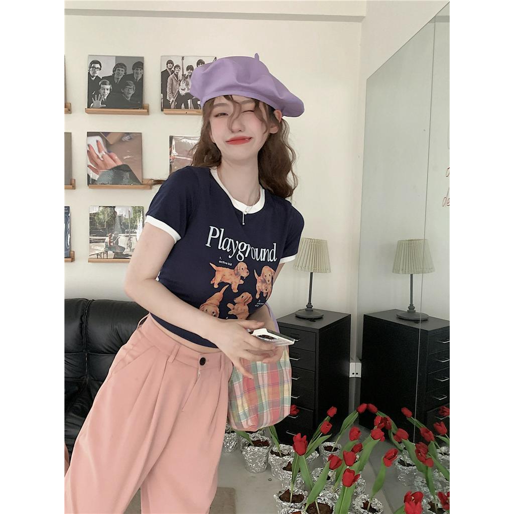 Áo Thun Nữ Tay Ngắn Dáng Ôm In Hình Cún Dễ Thương 51086