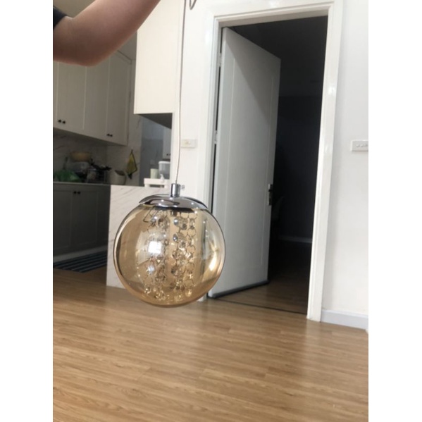 Đèn thả thông tầng đính hạt phale trong chao thủy tinh, đèn thả cầu thang, trang trí bàn ăn HTK 018