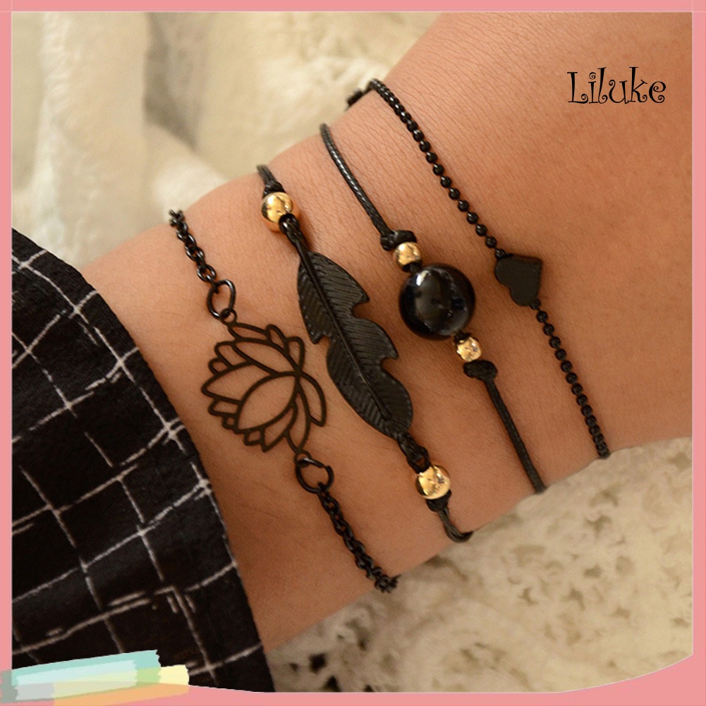 Bộ 4 Vòng Tay Hợp Kim Trang Trí Ngọc Trai Giả Xinh Xắn Cho Nữ