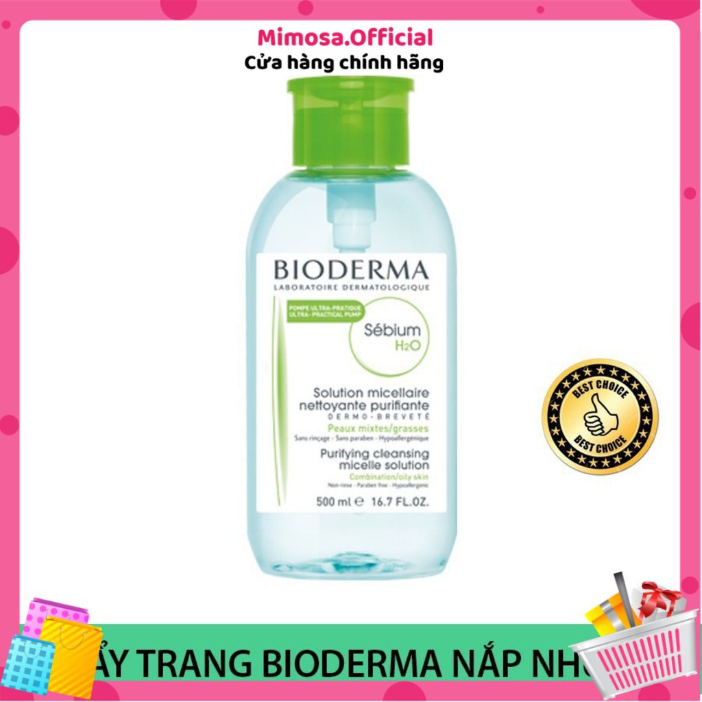 🌺Hàng Nhập Khẩu🌺 Nước Tẩy Trang Bioderma Sensibio Pháp H2O 500ml xanh - hồng chính hãng