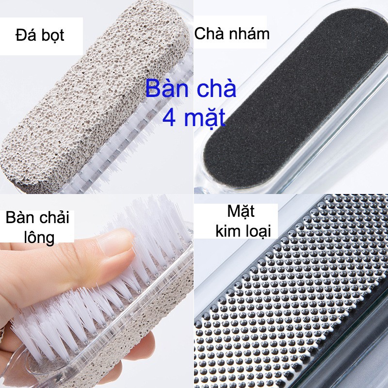 Thanh chà gót chân 4 mặt: mặt đá bọt + bàn chà nhám + bàn chải lông + chà kim loại , thanh chà gót chân tẩy da chết