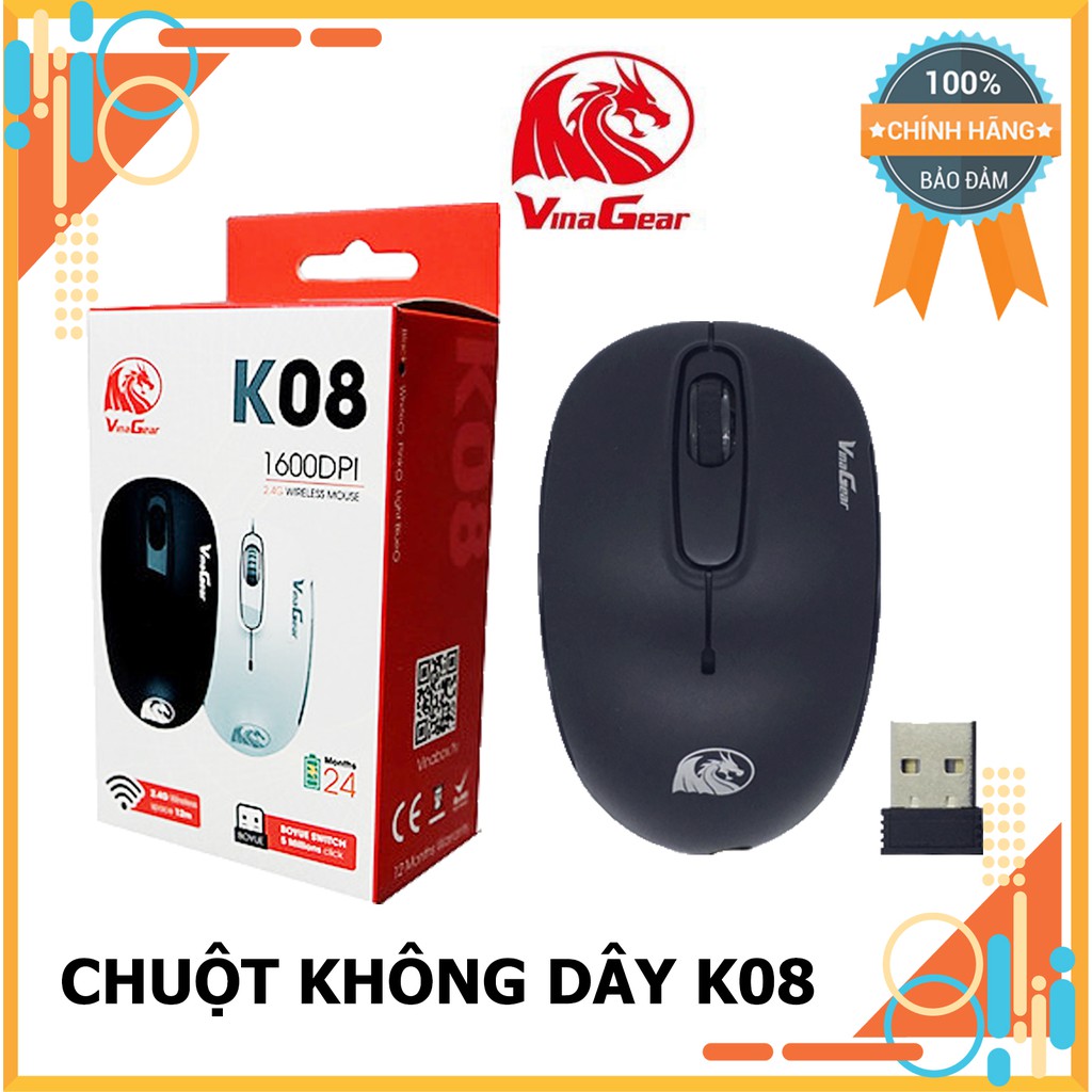 Chuột Không Dây Vinagear K08 Chính Hãng, Bảo Hành 1 Năm Lỗi ĐỔI MỚI