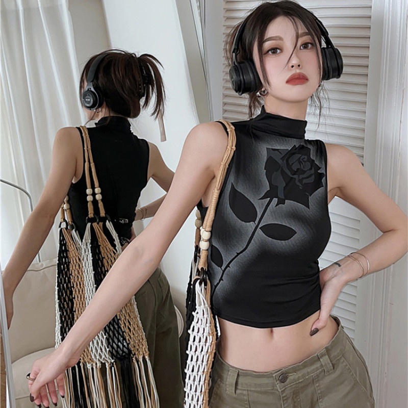 Áo Lửng Không Tay Họa Tiết In Thời Trang Cho Nữ