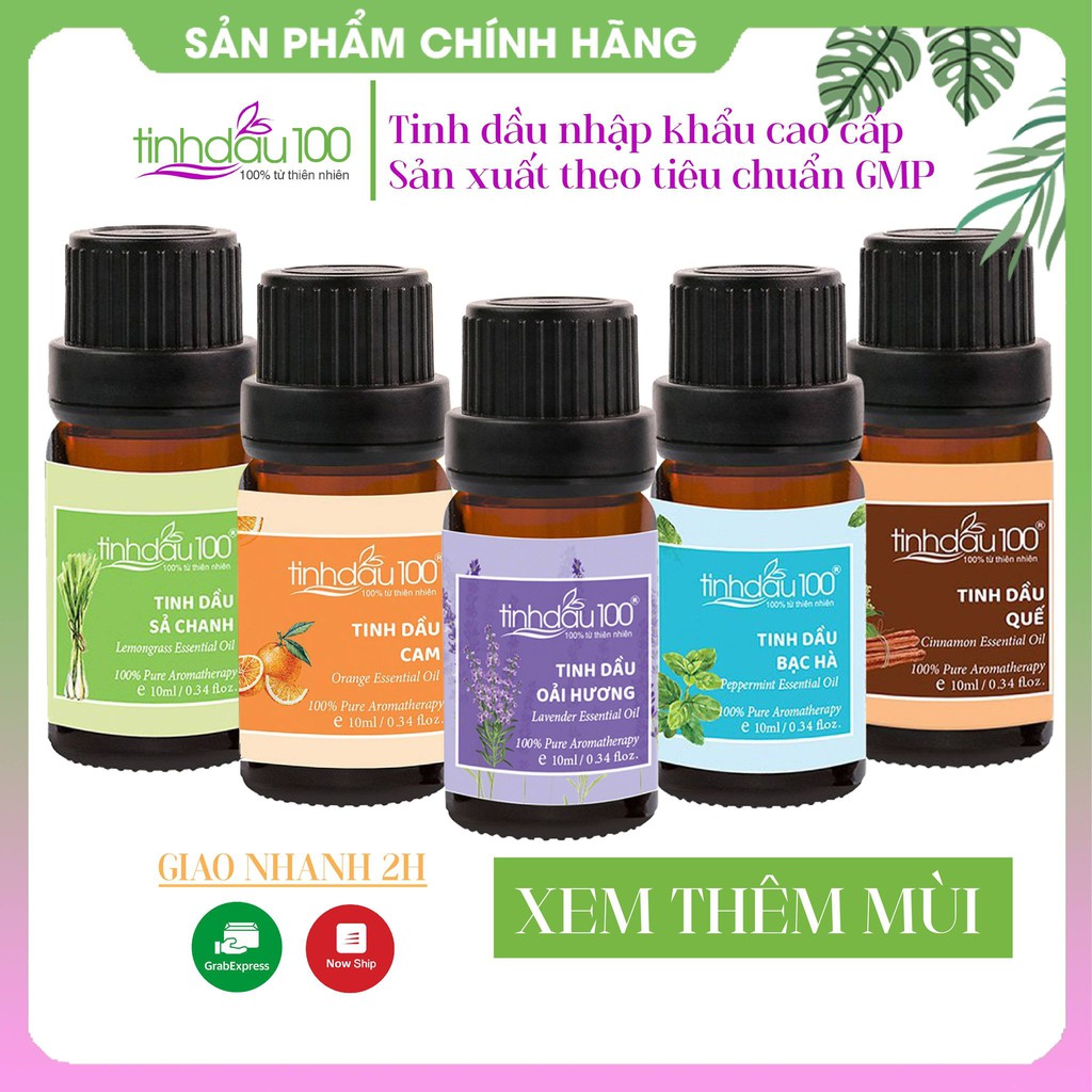 Tinh dầu thiên nhiên nguyên chất sả chanh, quế, oải hương lavender xông thơm phòng ngủ, spa lọ 10ml Tinh Dầu 100 Shop