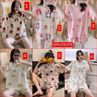 Bộ ngủ cộc tay quần đùi  nhiều họa tiết hàng Quảng Châu