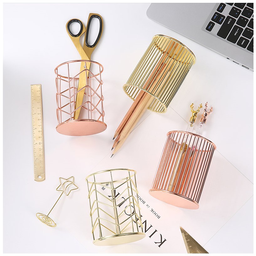 Cốc sắt dạng rỗng đựng bút/cọ trang điểm để bàn tiện dụng