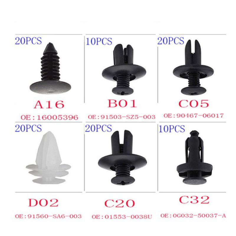 Bộ 100 Đinh Tán , Chốt Nở, Vít Nở Nhựa phù hợp nhiều dòng ô tô