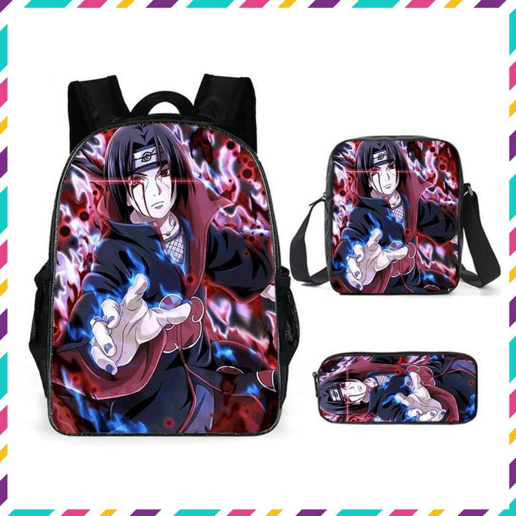 Balo đi học, balo học sinh cấp 1, túi đeo chéo, hộp bút hoạ tiết naruto, sasuke , balo thời trang cho học sinh
