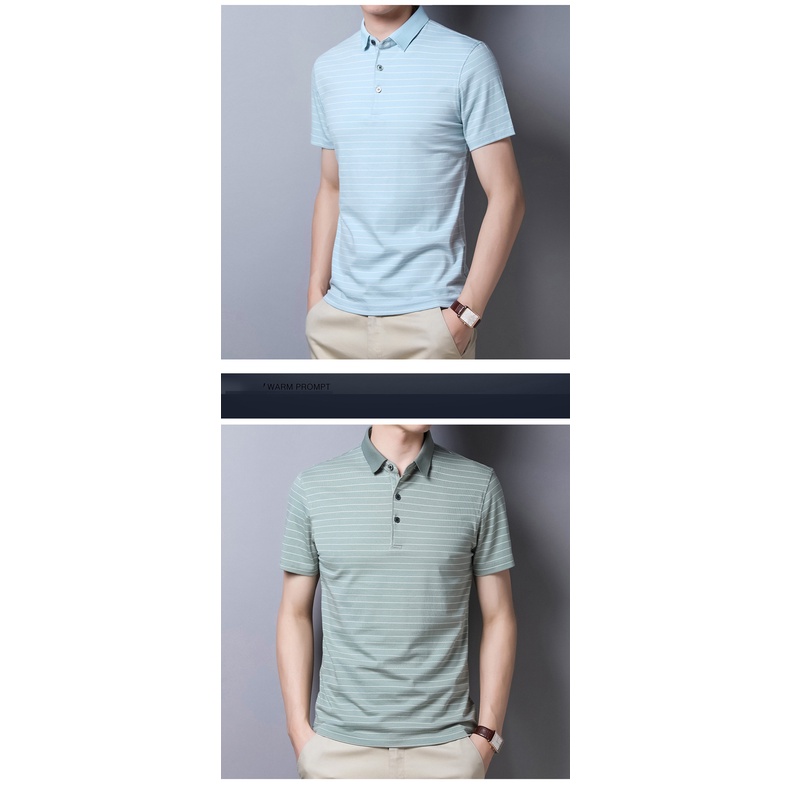 Áo thun polo AOKANG cotton tay ngắn họa tiết kẻ sọc thời trang mùa hè dành cho nam trung niên