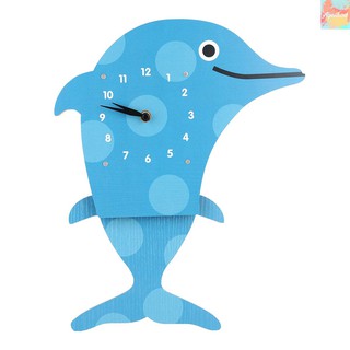 Đồng hồ treo tường bằng gỗ họa tiết cá heo hoạt hình