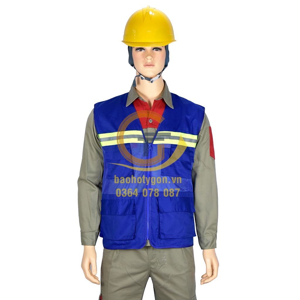 Áo ghile kỹ sư/ giám sát màu xanh dương phối phản quang xanh cao cấp