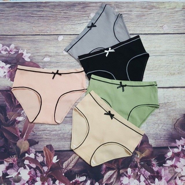 sét 5 Quần Lót Cotton Gân Viền Đen Dễ Thương Cho Bạn Gái