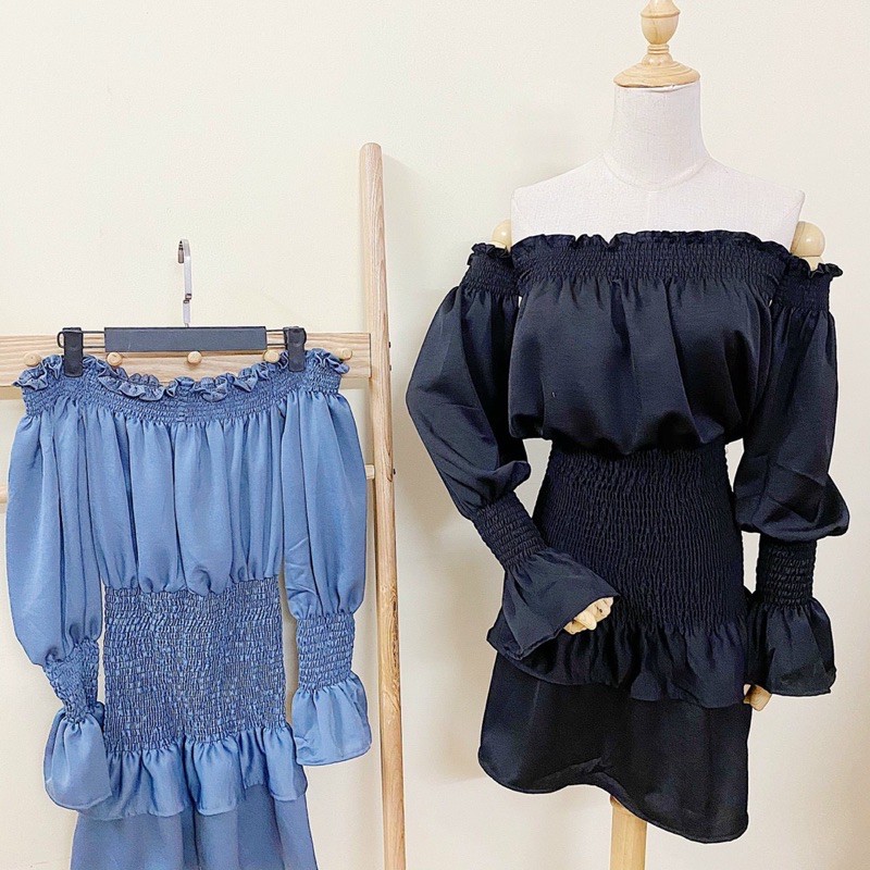 Đầm xinh MIRAL DRESS thiết kế trễ vai hở vai quyến rũ bo chun tay áo và phần eo co giãn