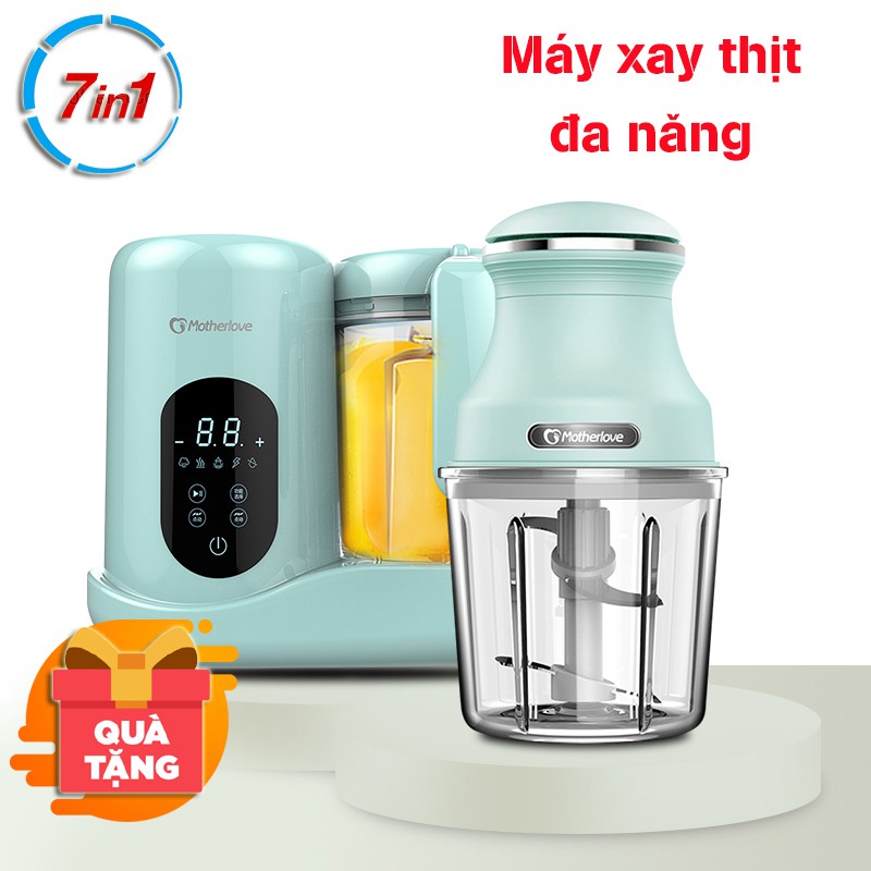 Máy xay hấp nghiền thức ăn, hâm sữa cho bé đa năng 7in1 tặng kèm máy xay đa năng nhỏ ( Motherlove xanh)