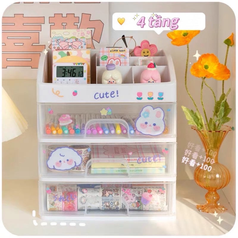 Kệ đựng mỹ phẩm nhựa 4 tầng để bàn khay đựng đồ trang điểm nhiều ngăn chắc chắn