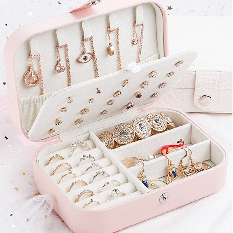 Hộp Đựng Trang Sức Bằng Da PU Chống Thấm Nước Nhỏ Gọn Xinh Xắn | Hộp Đựng Đa Năng Bông Tai, Vòng Cổ, Nhẫn, Lắc, Đồng Hồ