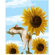 Tranh sơn dầu số hoá tự tô màu - Chú mèo con và hoa hướng dương