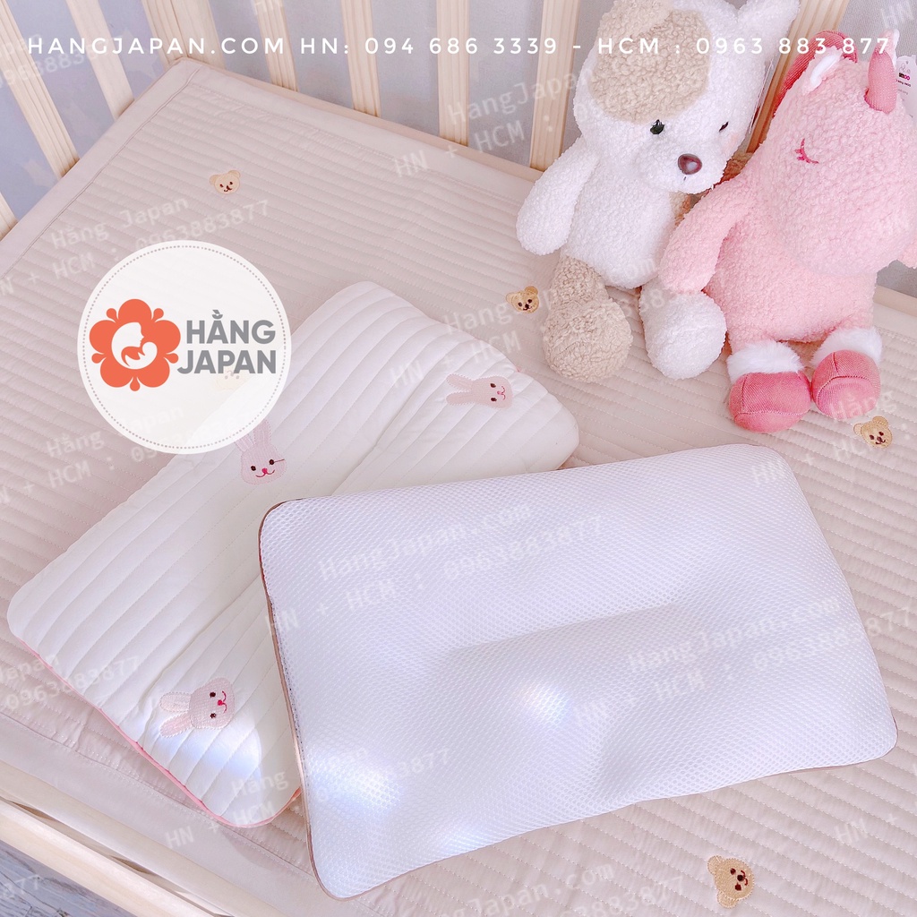 Gối đầu cotton ORGANIC  thêu hình gấu, thỏ cho bé kích thước  40x25cm