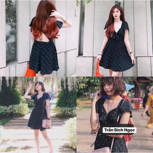 ĐẦM ELIO DRESS - ĐẦM HỞ LƯNG CHẤM BI TRẮNG ĐEN SIÊU XINH 💝 ་