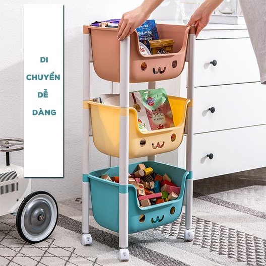 Kệ GẤU Hokori Việt Nhật đựng đồ đa năng - Kệ Nhựa hình gấu 2,3 tầng có bánh xe di chuyển tiện lợi Br01515