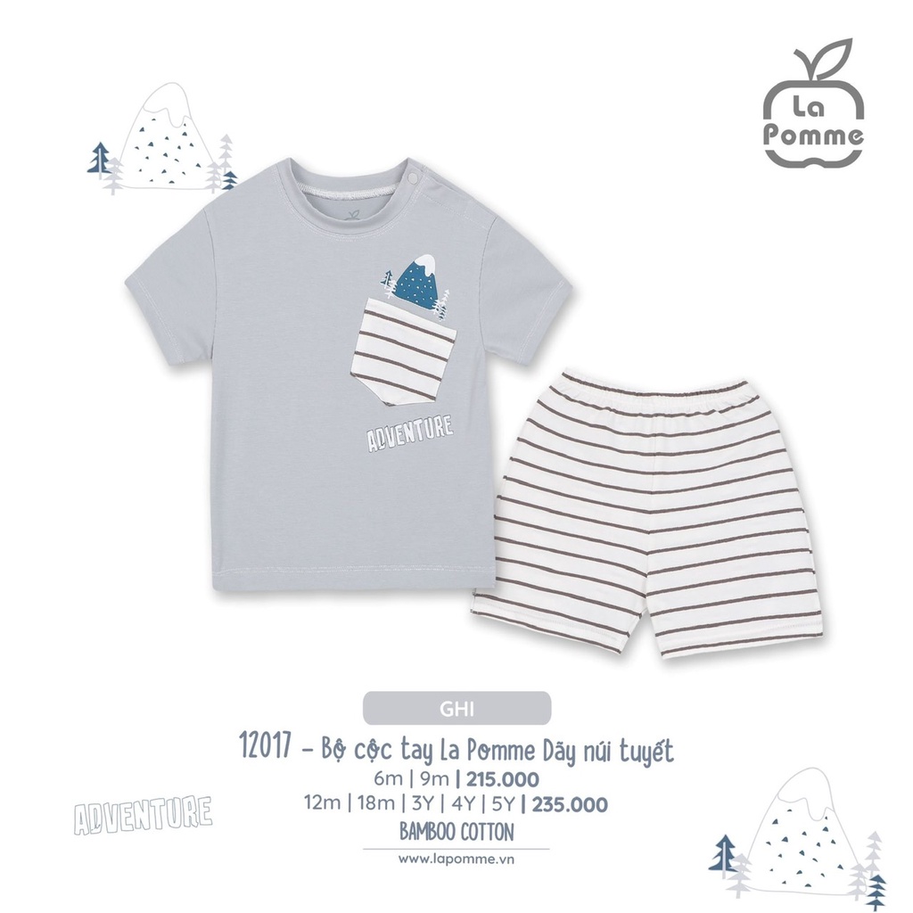 Bộ La Pomme cộc tay Bamboo cotton cao cấp mềm mịn thoáng mát thấm hút tốt túi ngực quả thơm cho bé trai bé gái 12017