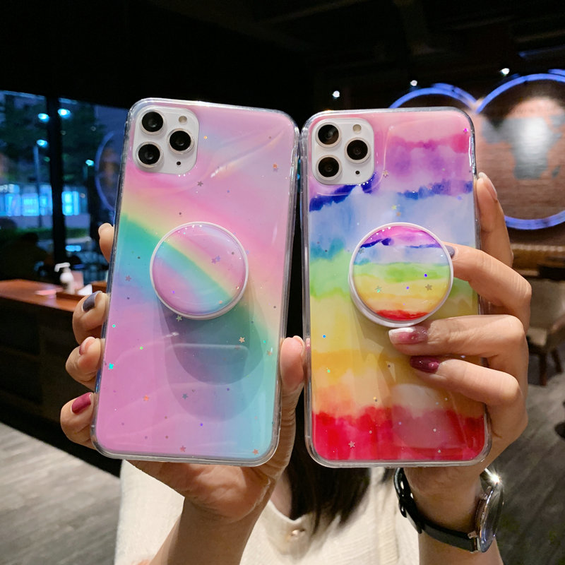 Ốp lưng Redmi Note 10 10S 9 9S 9T 9A 9C 8 8A 7 Pro POCO M3 X3 NFC Xiaomi MI 10T Colorful Rainbow After Rain Soft TPU Case Cover+Holder