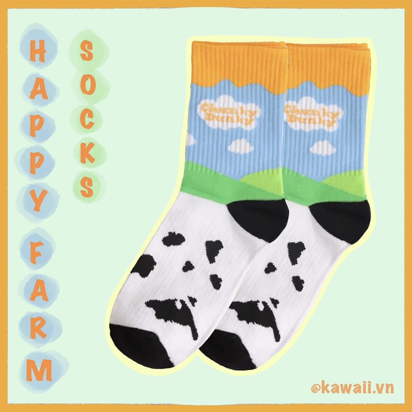 [Có sẵn] HAPPY FARM SOCKS | Vớ con bò và đồng cỏ xanh  (ảnh thật shop tự thực hiện)