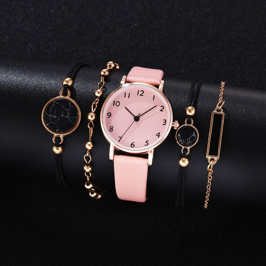 Bộ 5 Vòng Tay Xinh Xắn Dành Cho Bé|Đồng Hồ Đeo Tay Reloj Mujer Dây Da