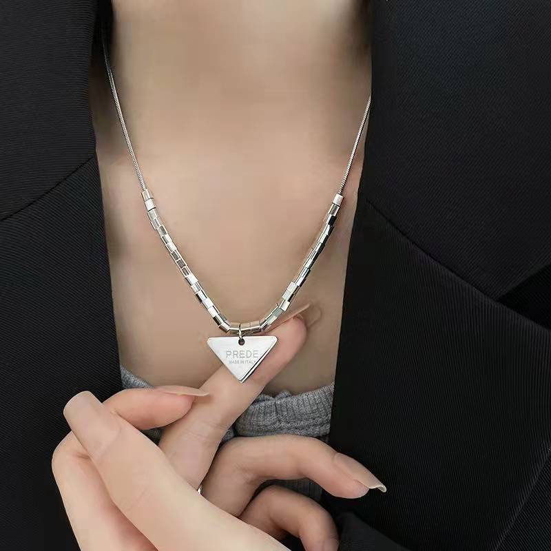 Dây Chuyền Thép Titan Mặt Vuông / Tam Giác Không Phai Màu Phong Cách Âu Mỹ Cá Tính