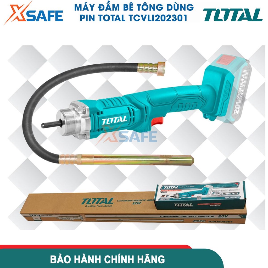 Máy đầm bê tông dùng pin Lithium-ion 20V TOTAL TCVLI202301, kích thước dây đàm Φ35x120mm, tốc độ không tải 2300 vòng/ph