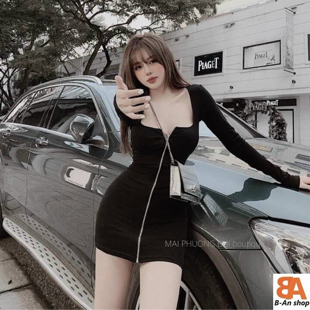 Đầm body khoá kéo chất vải thun Borip Free Size dưới 53kg dành cho nữ cá tính | BigBuy360 - bigbuy360.vn