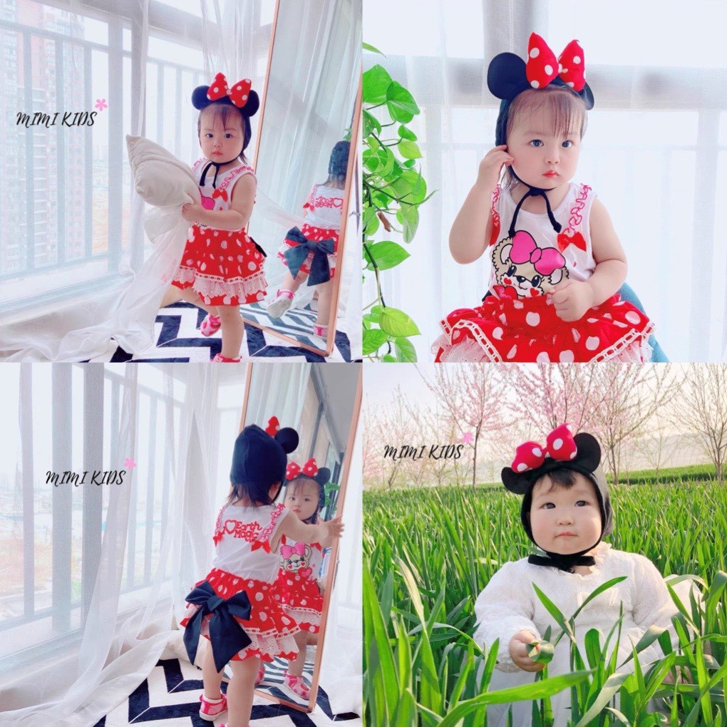 Mũ cotton tai mickey cho bé mũ buộc dây Mimi Kids (0-12m) MD31