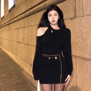 Váy len lông body hở vai sexy quyến rũ