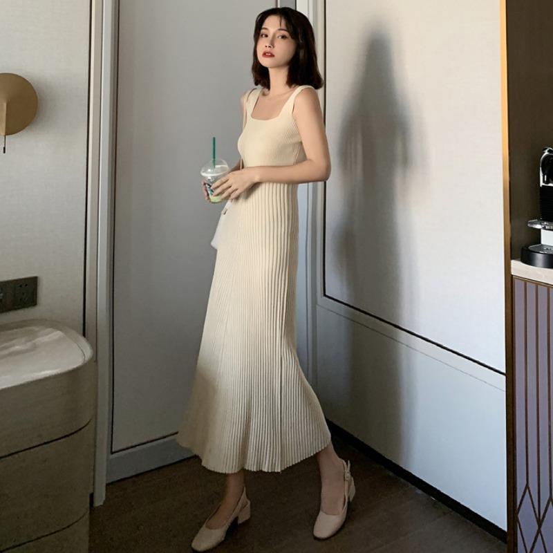 [MURIOKI] Đầm Dệt Kim Không Tay Cổ Vuông Dáng Chữ A Thời Trang Dành Cho Nữ