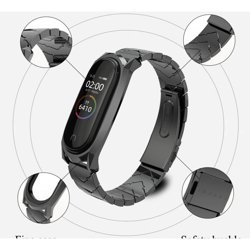 (Sẵn hàng VN) (Mijobs) Dây đeo kim loại mắt V-Type mới nhất cho Mi band 5/ Dây đeo cá tính cho Miband 5/4/ 3