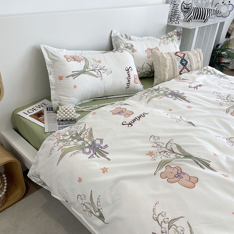 Chăn ga gối cotton poly Hàn quốc - Mẫu chùm hoa xanh.