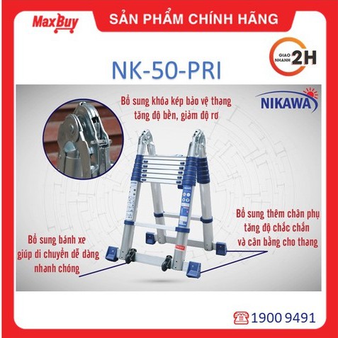 Thang nhôm, thang rút đôi, thang chữ A Nikawa NK-50AI-Pri, 8 bậc, thương hiệu Nhật, bảo hành chính hãng