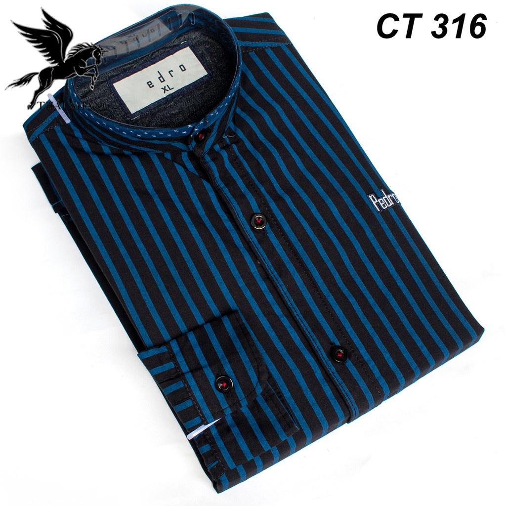 áo cổ trụ nam sơ mi sọc kẻ vải cotton mềm mát loại áo sơ mi nam cổ tàu form slimfit ASMCTD01