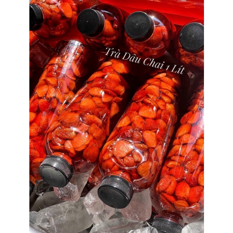 CỐT Trà Dâu Tây Tươi Nước Cốt Dâu Chai 1 Lít Nguyên Chất pha được nhiều