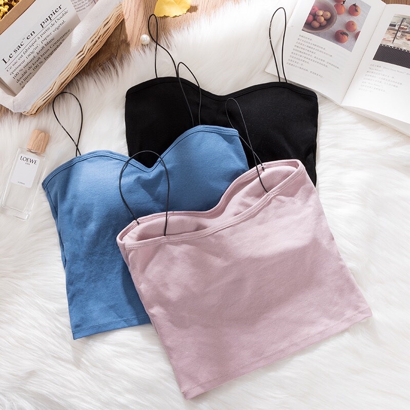 Áo 2 dây nữ- Áo bra ống 2 dây bún dáng croptop có đệm ngực 2055