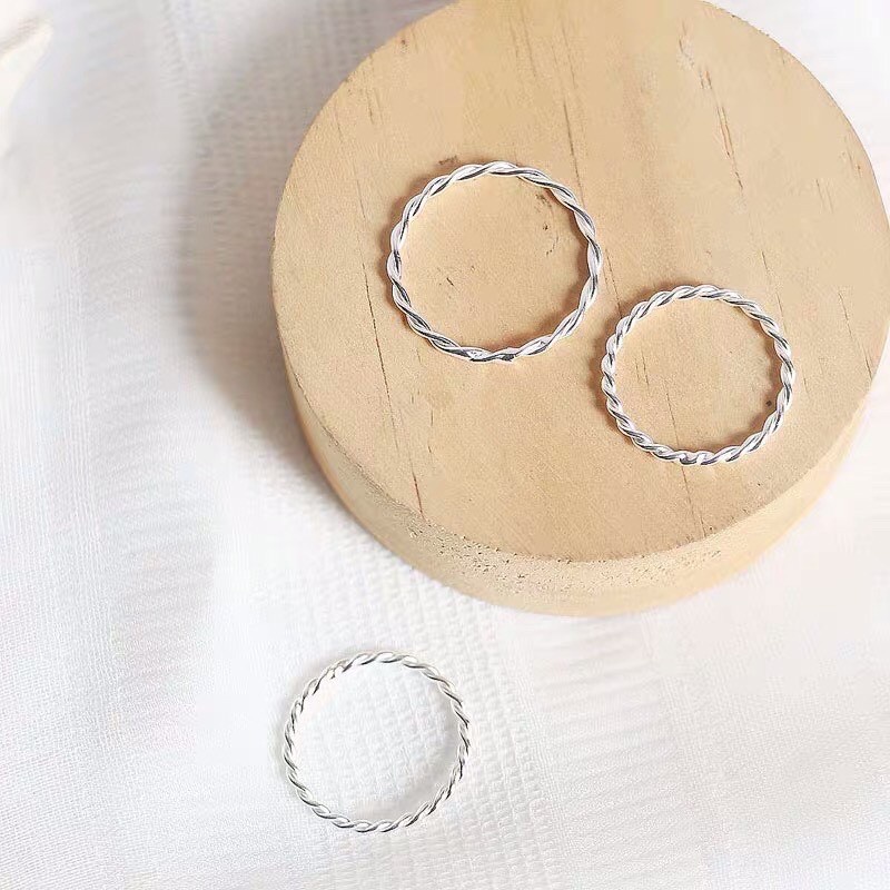 Nhẫn bạc ta vặn xoắn cho nữ Asimi, Nhẫn nữ phong cách đơn giản Hàn Quốc Twisted Ring NA06