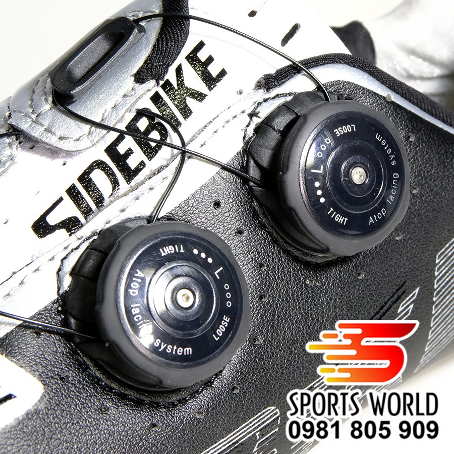 Giày can đạp xe, đế CARBON, 2 khóa vặn, dòng Road - SIDEBIKE SD-002-Bạc