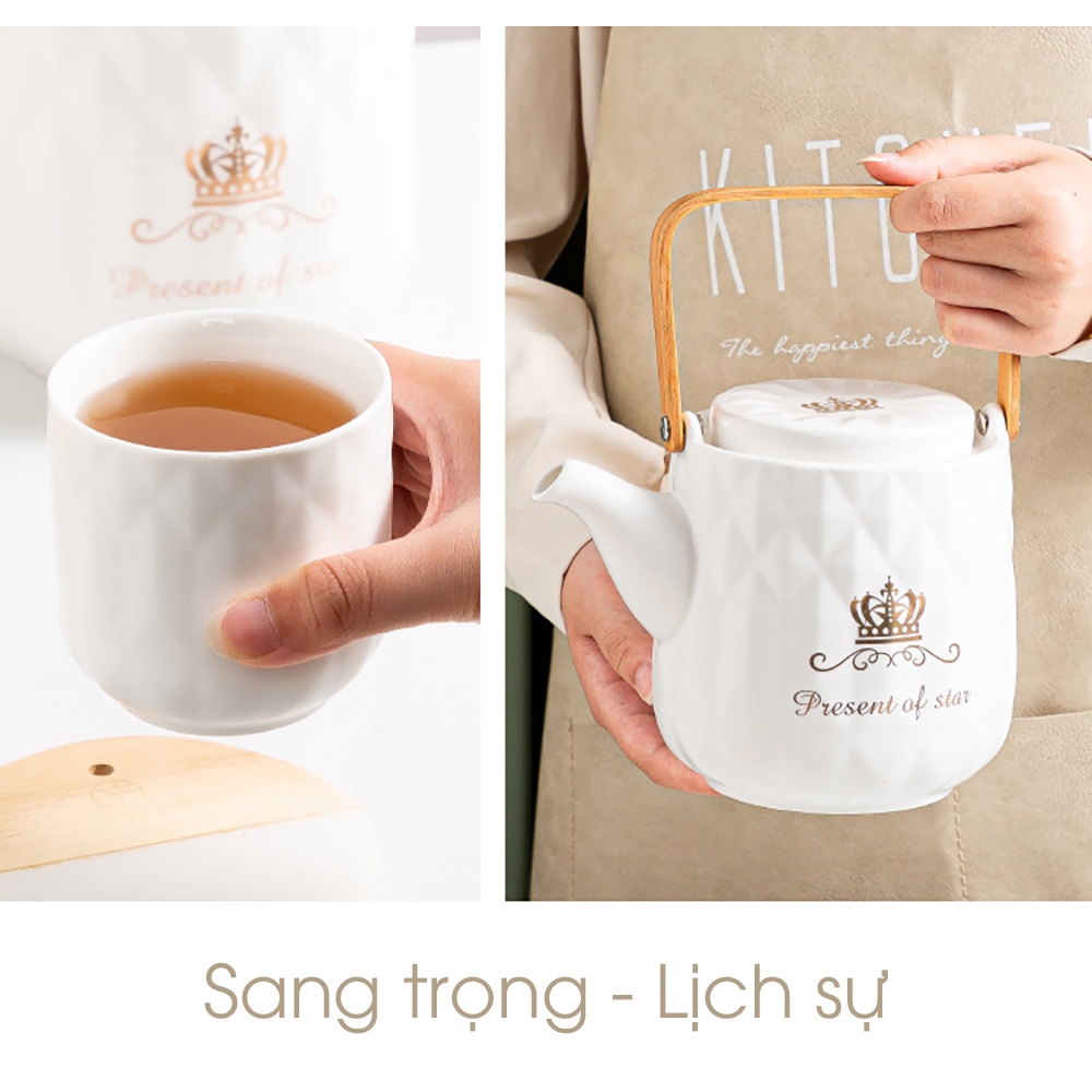 Bộ ấm trà gốm sứ kèm khay, bình trà và 4 chén uống trà cao cấp – VS152