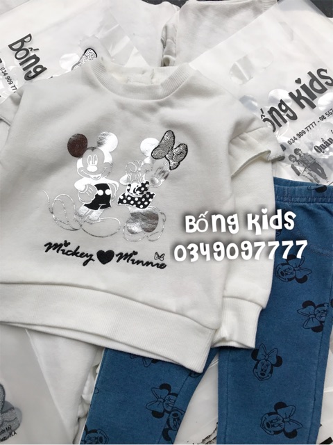 Bộ Nỉ Bé Gái Minnie&amp;Mickey Tay Nhún Primark