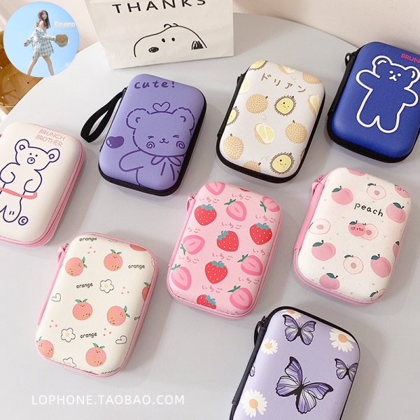 Túi Đựng Dây Cáp Sạc Và Tai Nghe Cứng 8cm Hình Gấu Dễ Thương