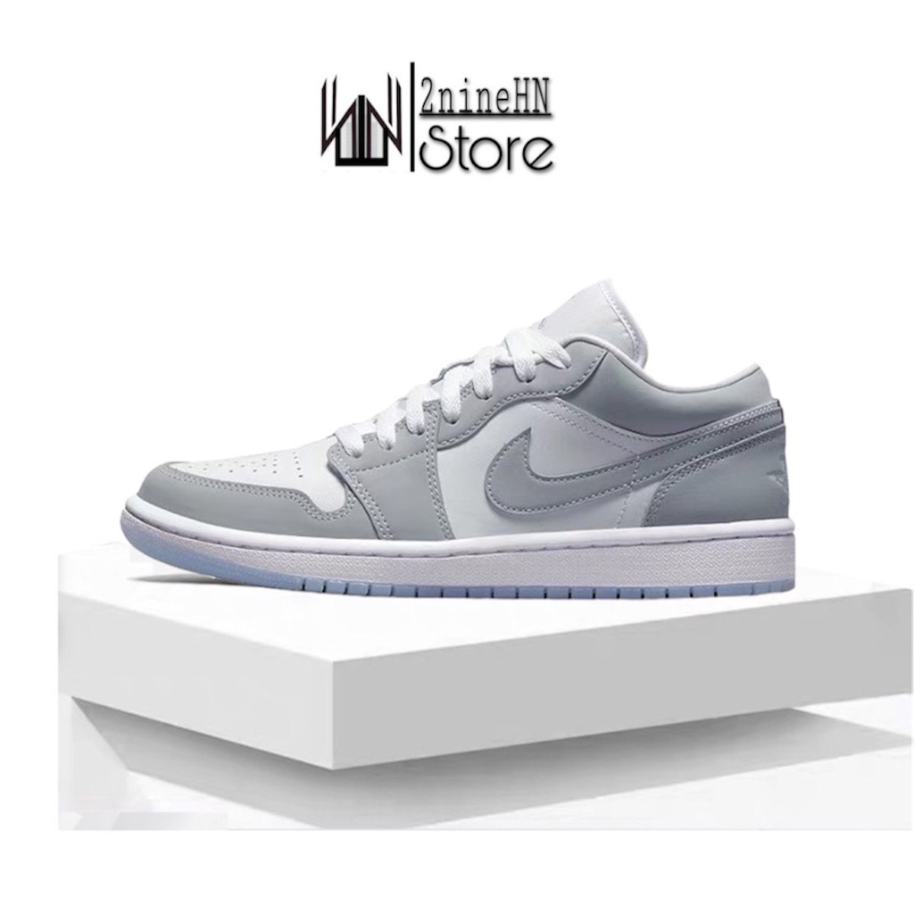 Giày jordan xám đế xanh, Jordan 1 cổ thấp nam nữ, Giày JD air xám xanh bản đẹp dễ phối đồ full box bill