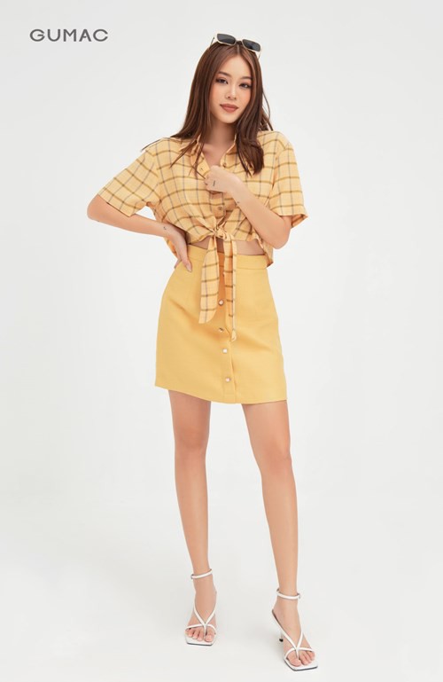 Chân váy nữ gấm nẹp giả GUMAC đủ màu, đồ công sở thanh lịch VB408 | BigBuy360 - bigbuy360.vn