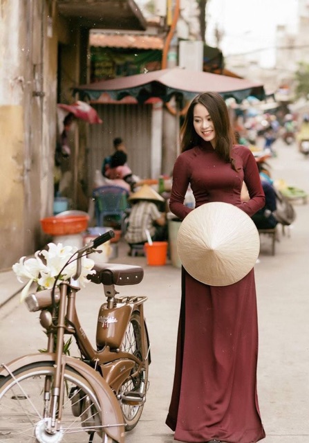 Áo dài nâu 4 tà kèm quần