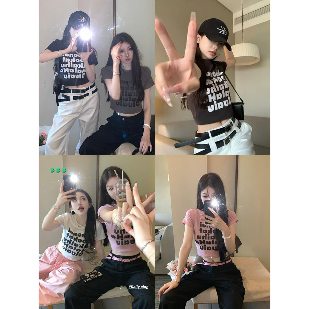 Áo Thun Cộc Tay Cổ Tròn Dáng Ôm In Chữ 63371